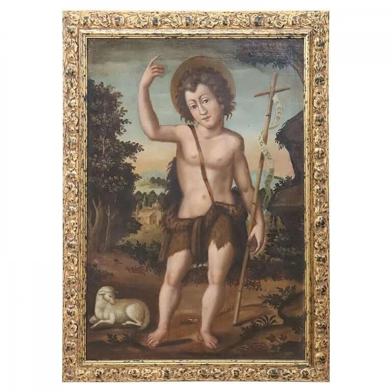 Old oil painting on canvas San Giovannino XVIII century 1062943