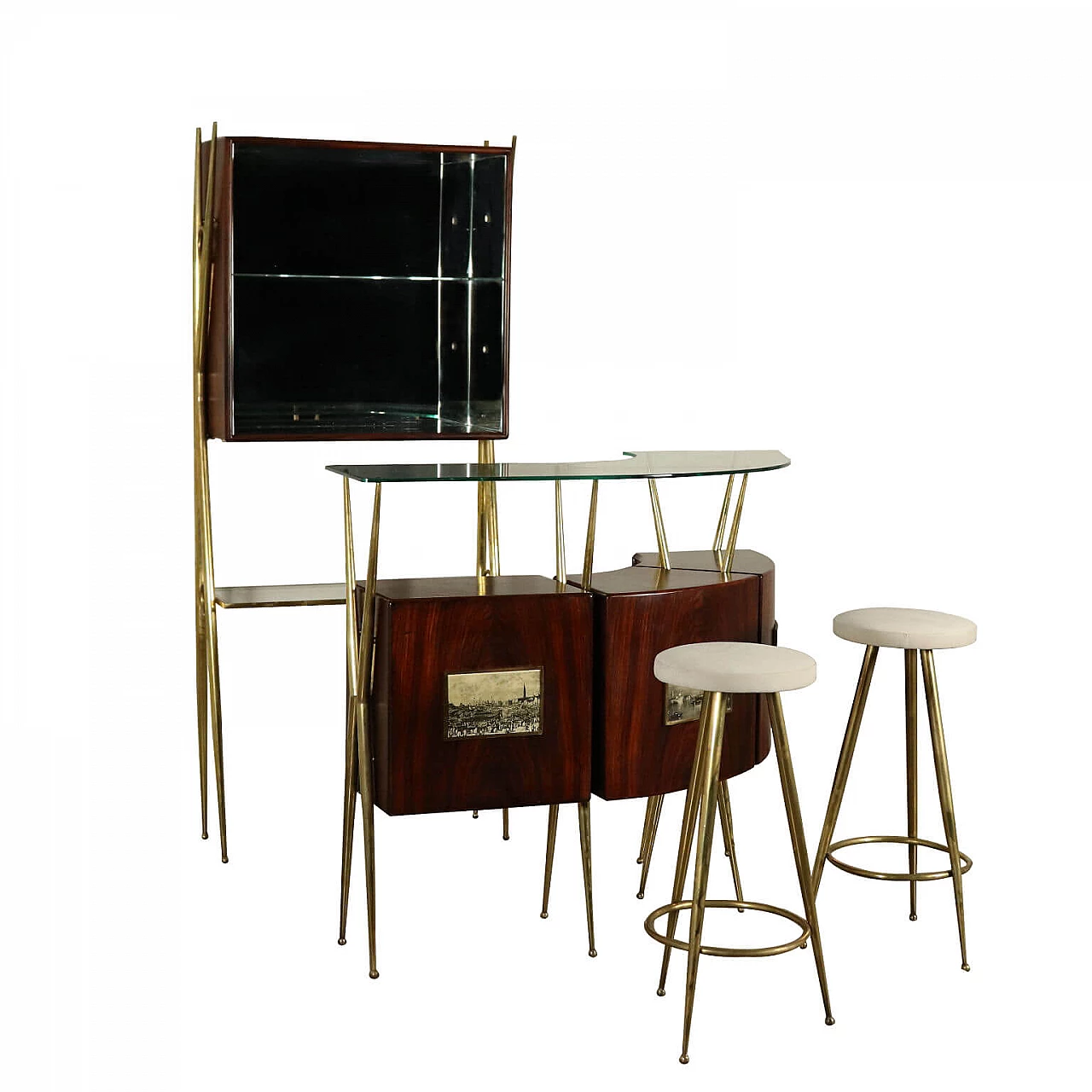 3 unit Italian bar set in mahogany and brass, Italy,  50s 1063079