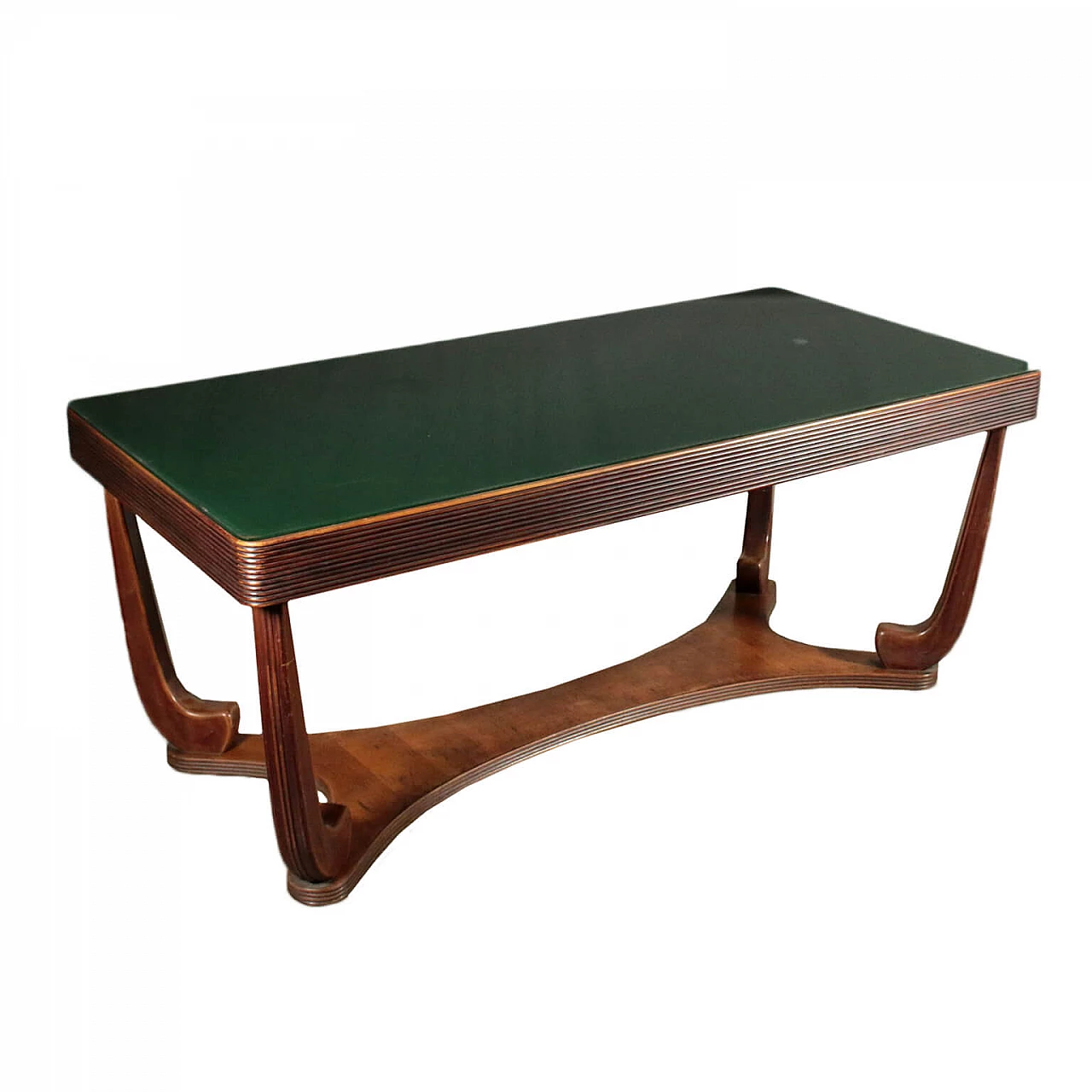 Beech coffee table with green glass top, Italy, 40-50s 1063160