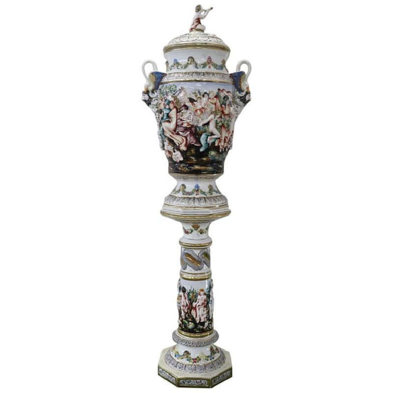 Vaso con colonna in Ceramica dipinto a mano Capodimonte Sec. XX 1063207