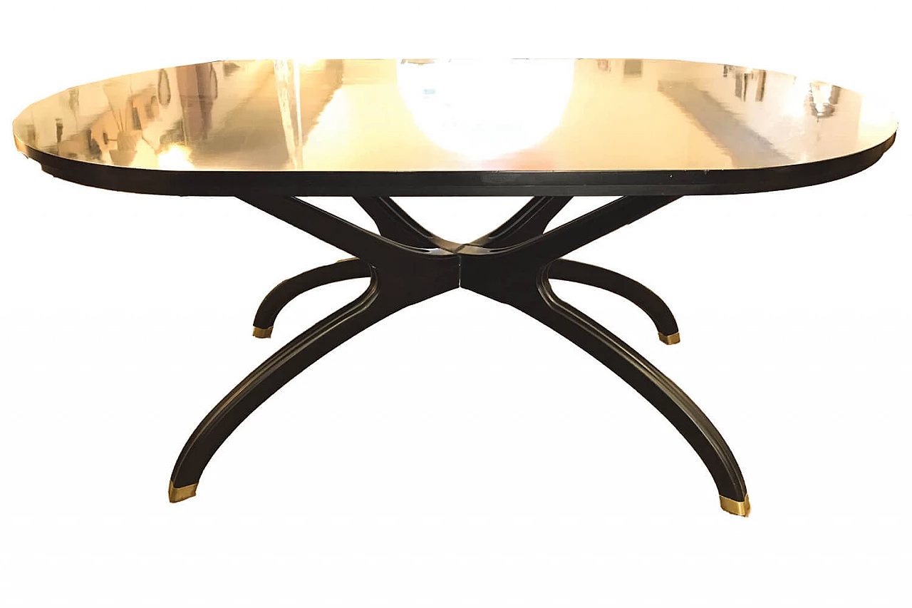 Tavolo laccato nero con dettagli in ottone, anni ‘50 5