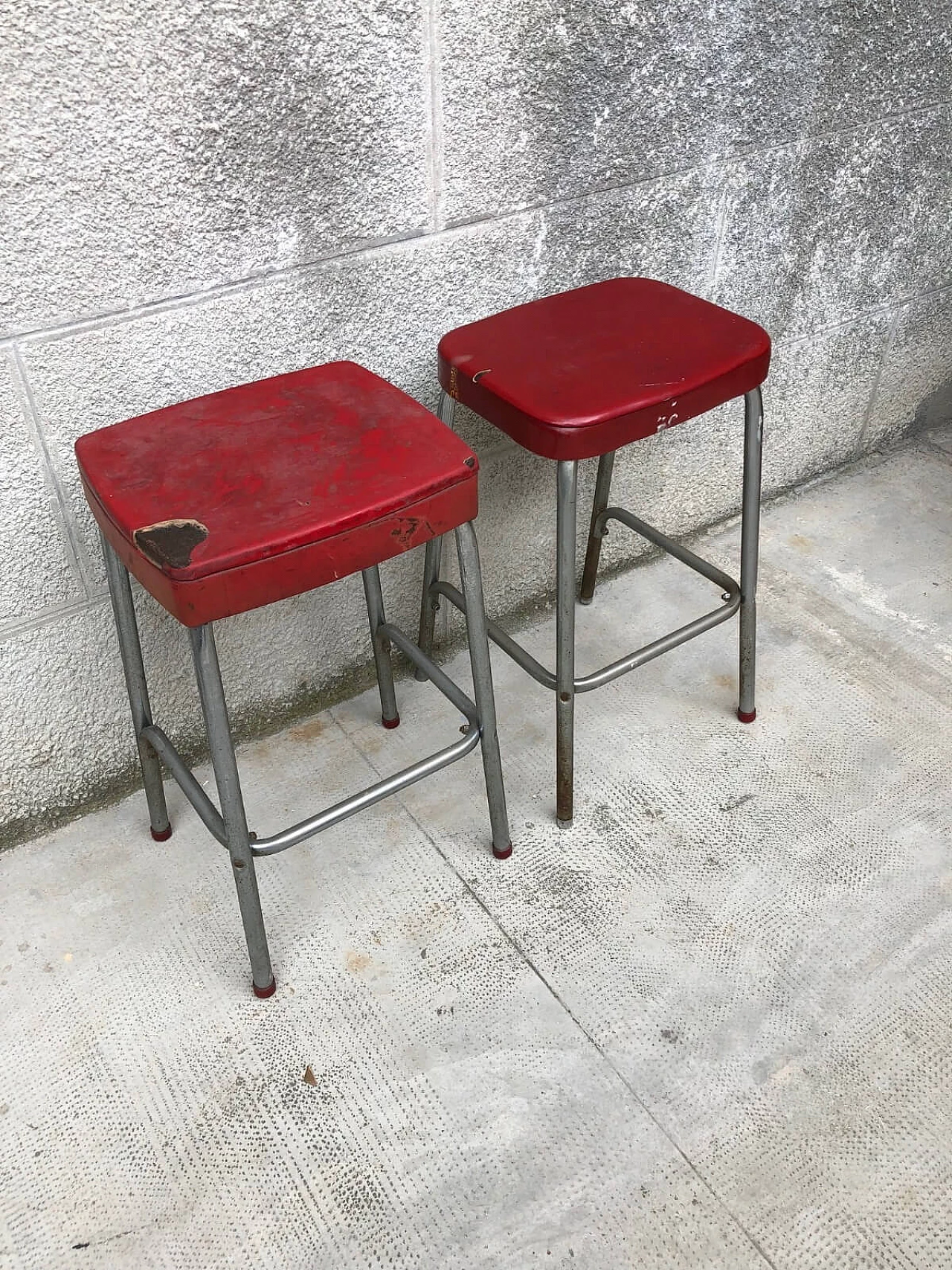 Red vintage kitchen stools "American style", 60's 2