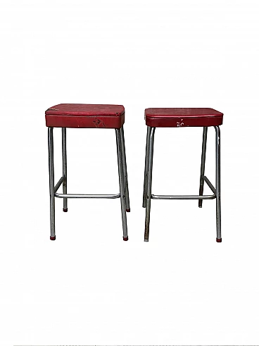 Red vintage kitchen stools American style, 60's