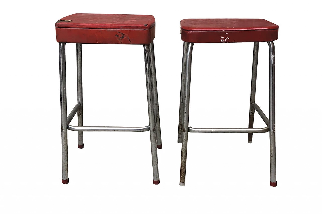 Red vintage kitchen stools "American style", 60's 4