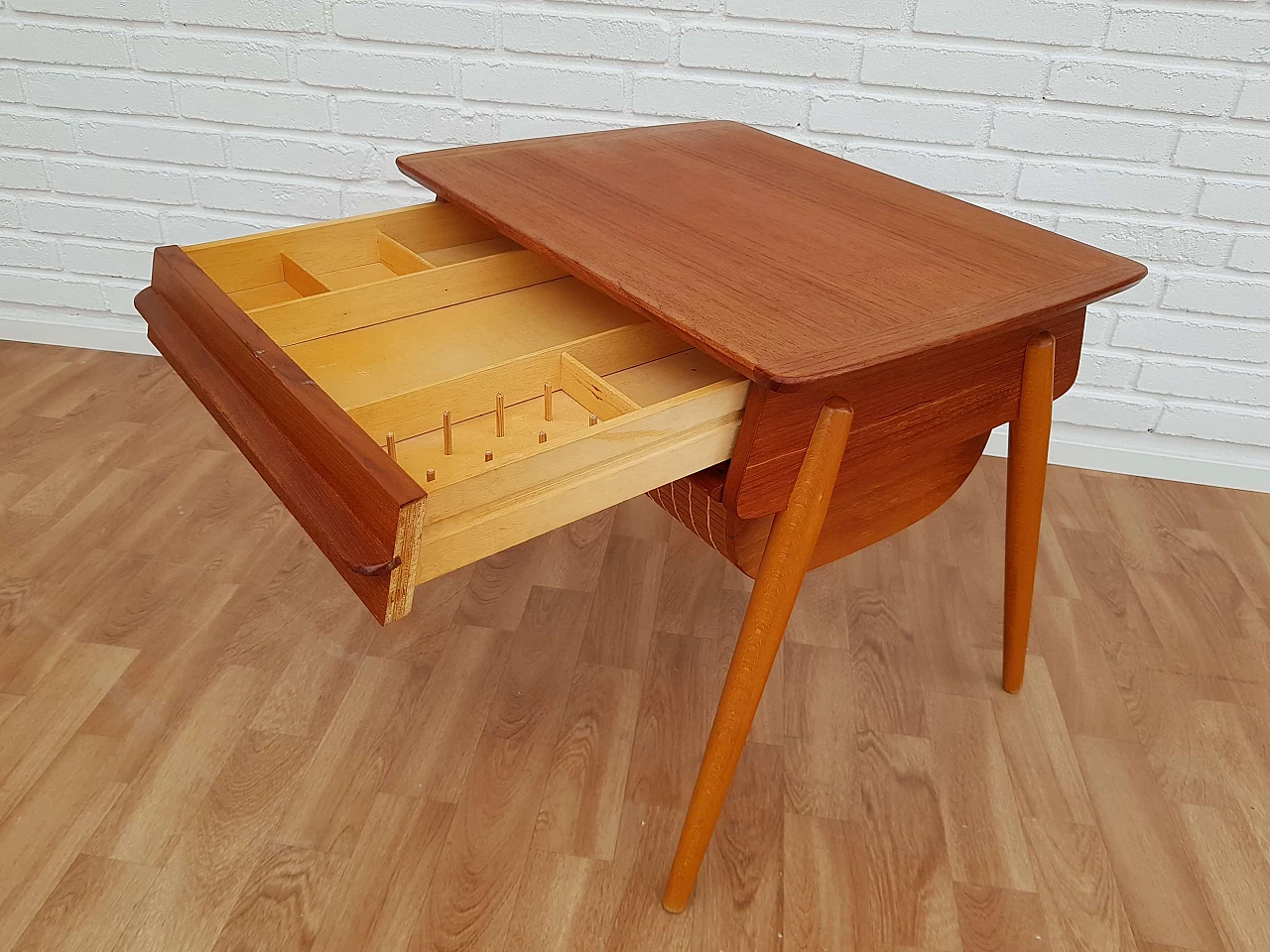 Scandinavian vintage sewing desk, teak wood, 60s 1063992