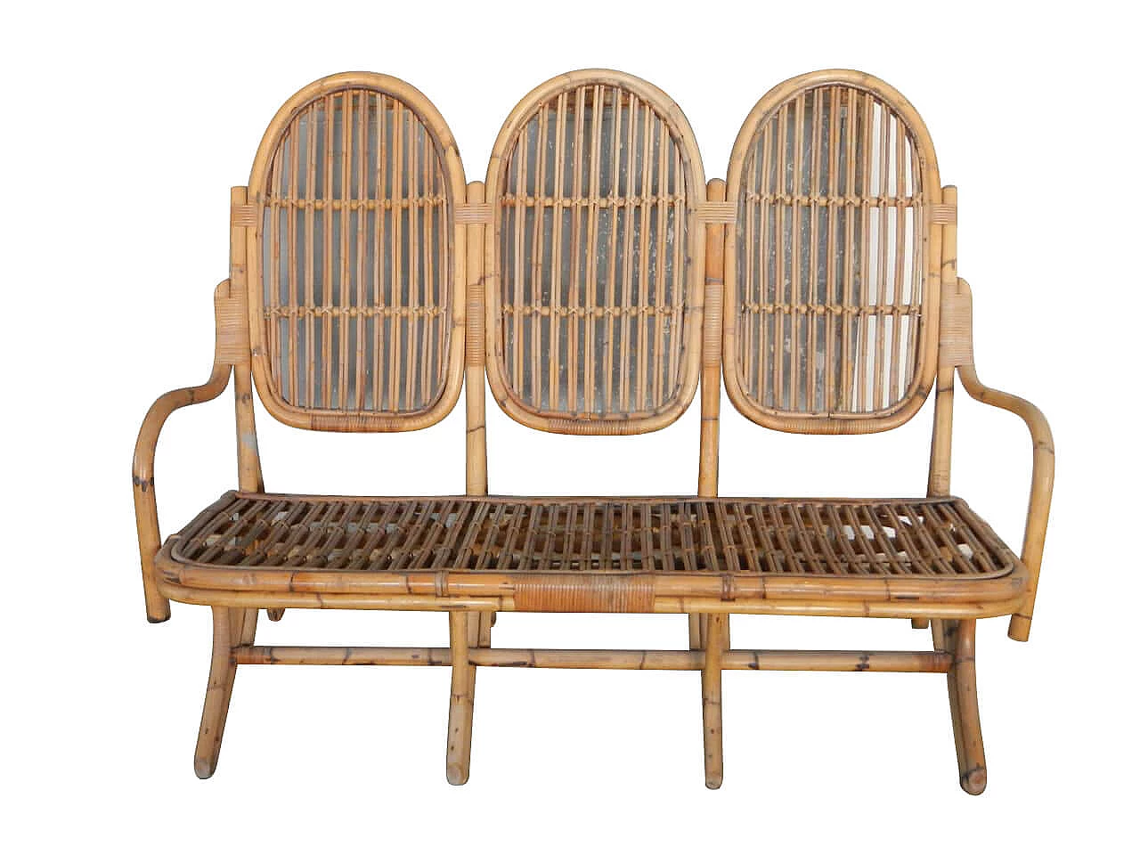 Divani a tre posti in vimini, manifattura italiana, anni '60. 1064041
