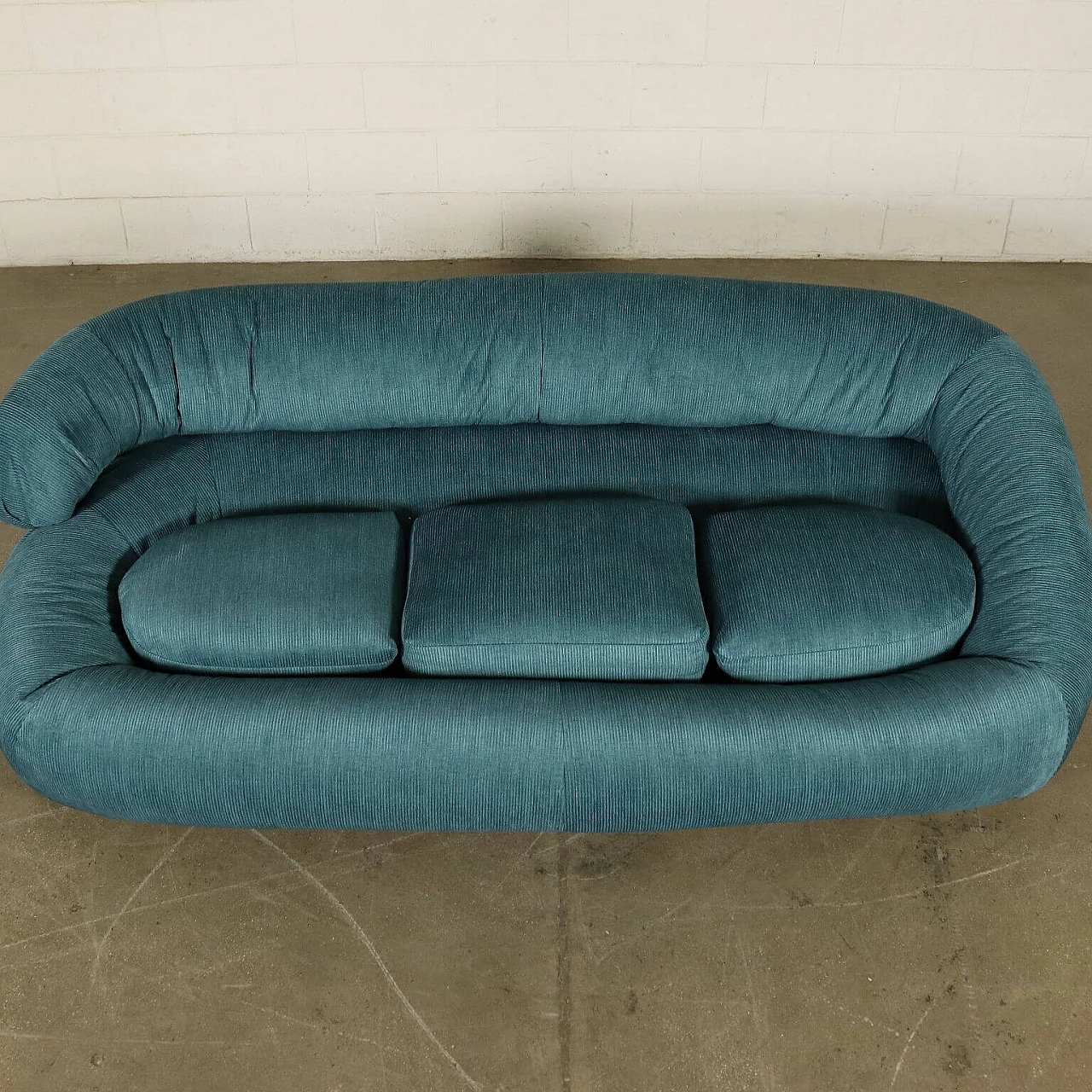 Vintage blue velvet and foam sofa, Italy, 70s 1064230