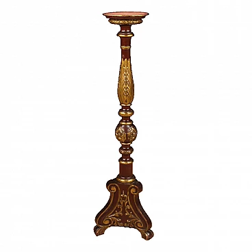 Italian candle holder in lacquered and gilded wood