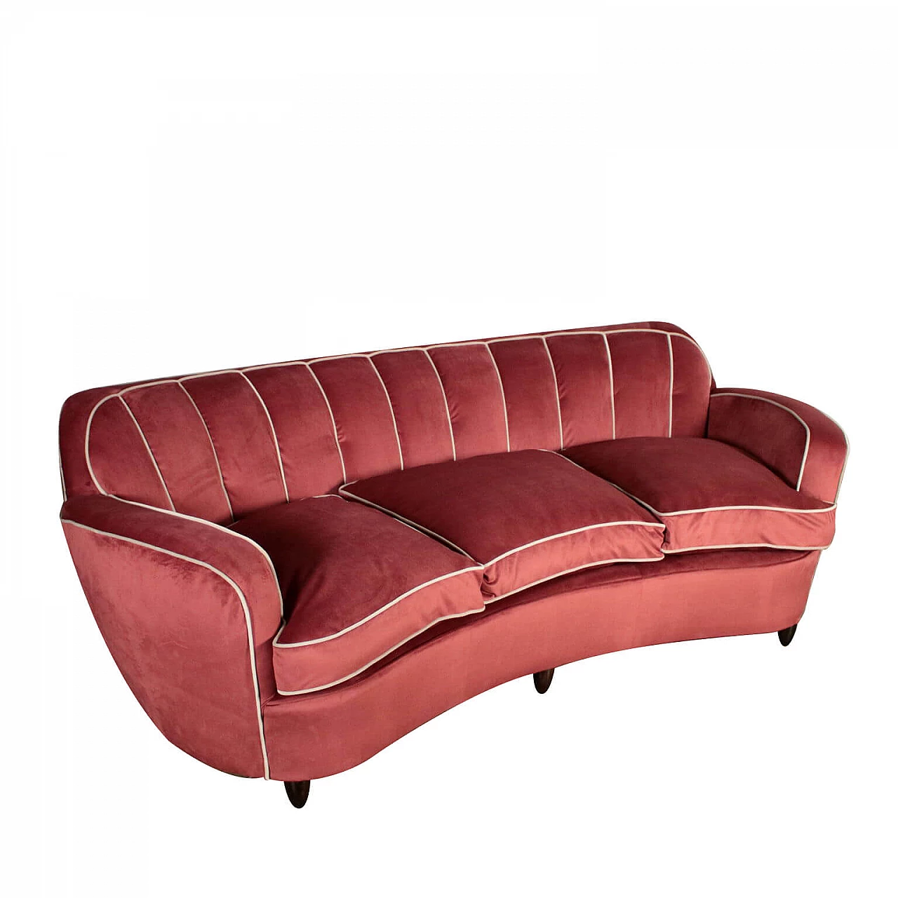 Curved sofa with coral velvet upholstery, Italy, 40s 1064275