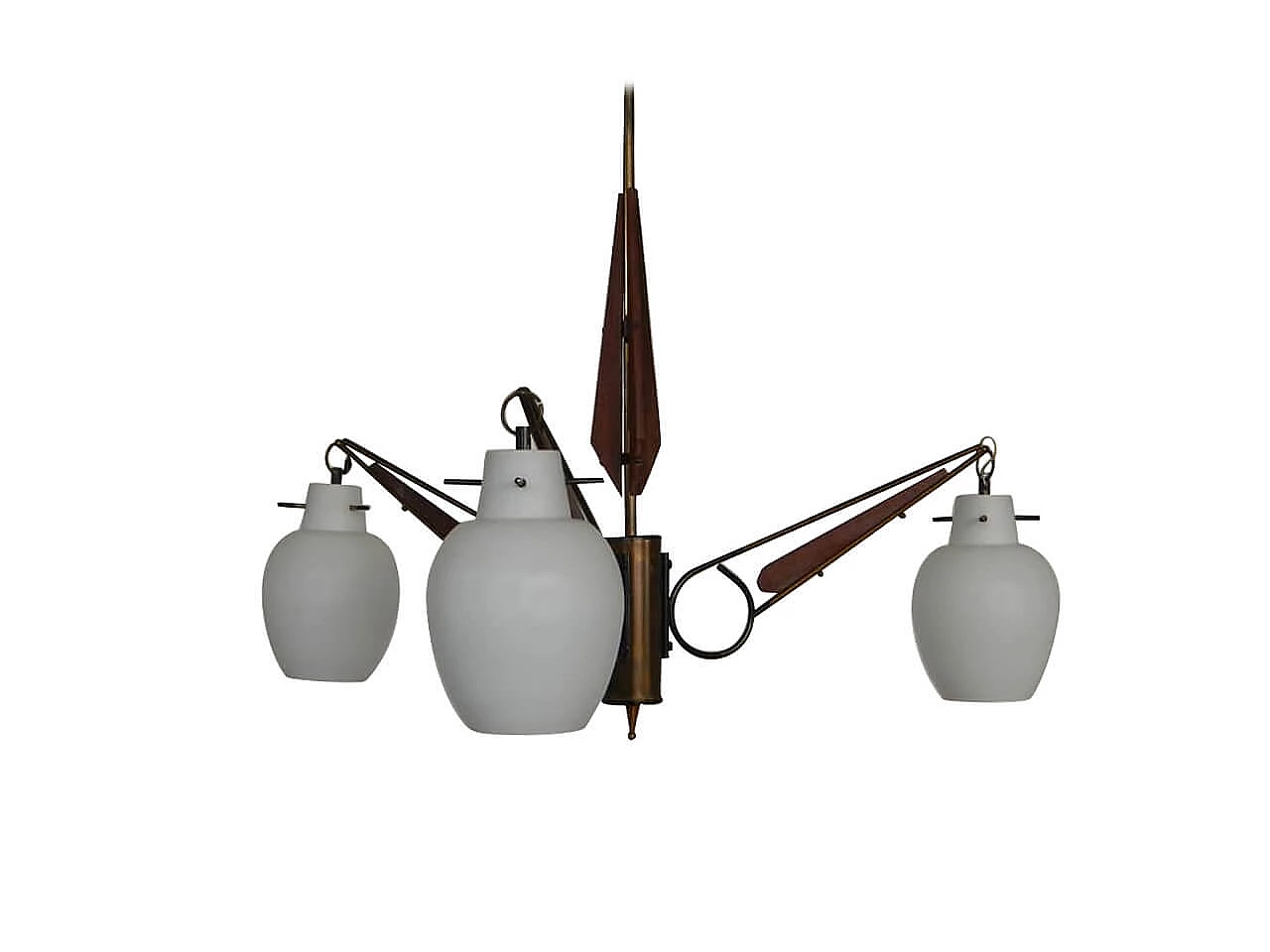 Rosewood and glass chandelier, Italy, 50s 1064326
