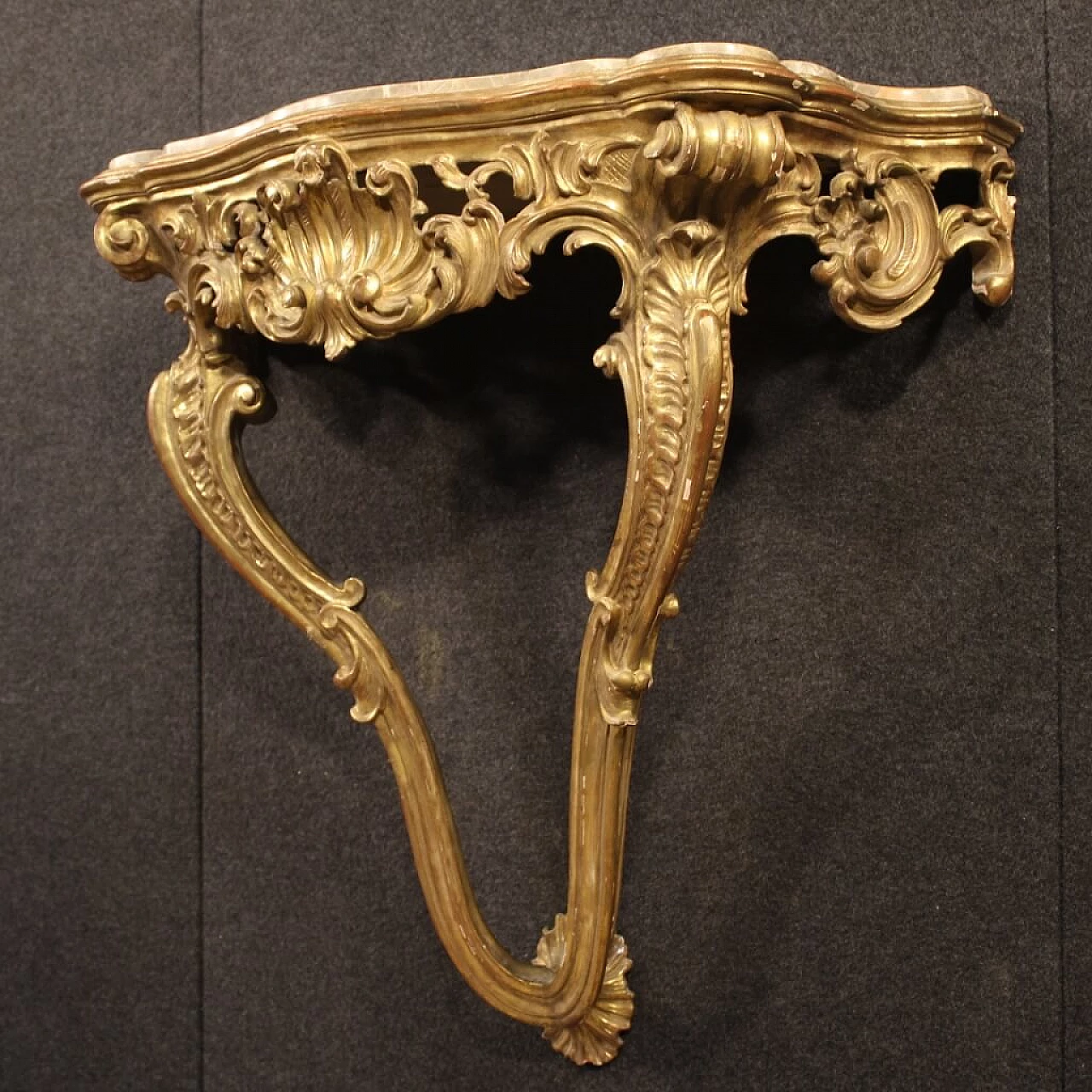 Console francese in legno dorato con piano in marmo stile Luigi XV 1064642