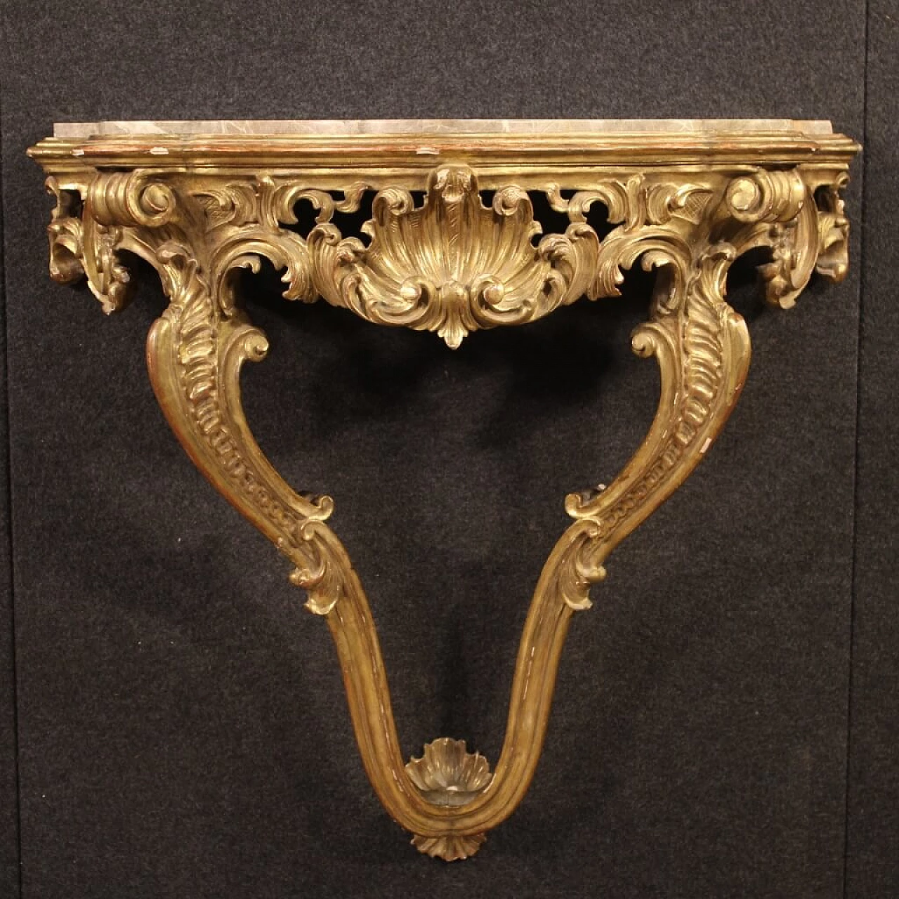 Console francese in legno dorato con piano in marmo stile Luigi XV 1064643