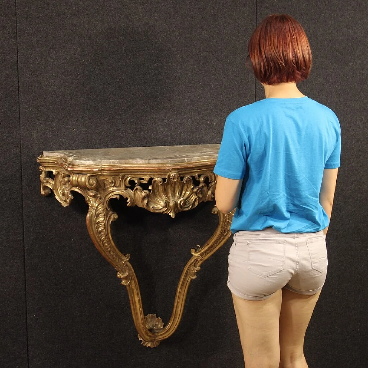 French console table in gilded wood with marble top in Louis XV style 1064647