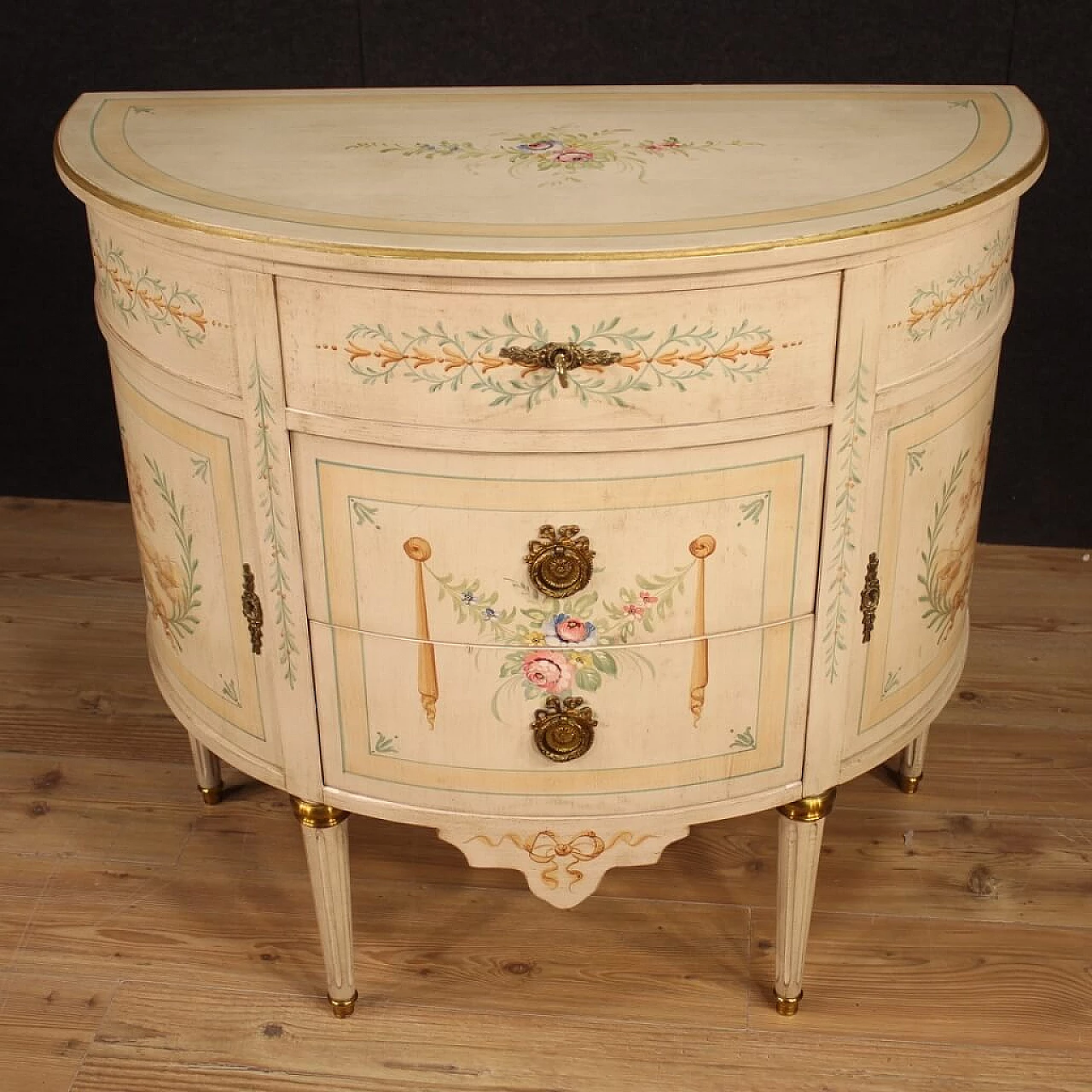 Lacquered, gilded and painted French crescent chest of drawers 1064662