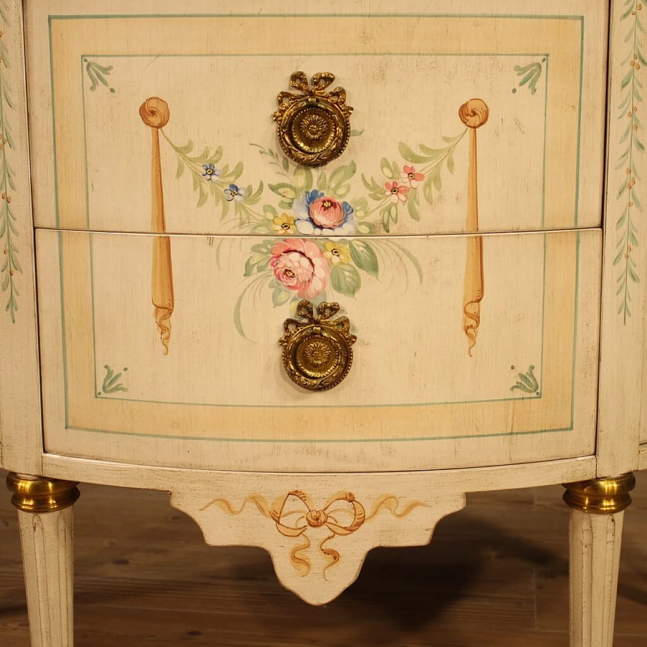 Lacquered, gilded and painted French crescent chest of drawers 1064663