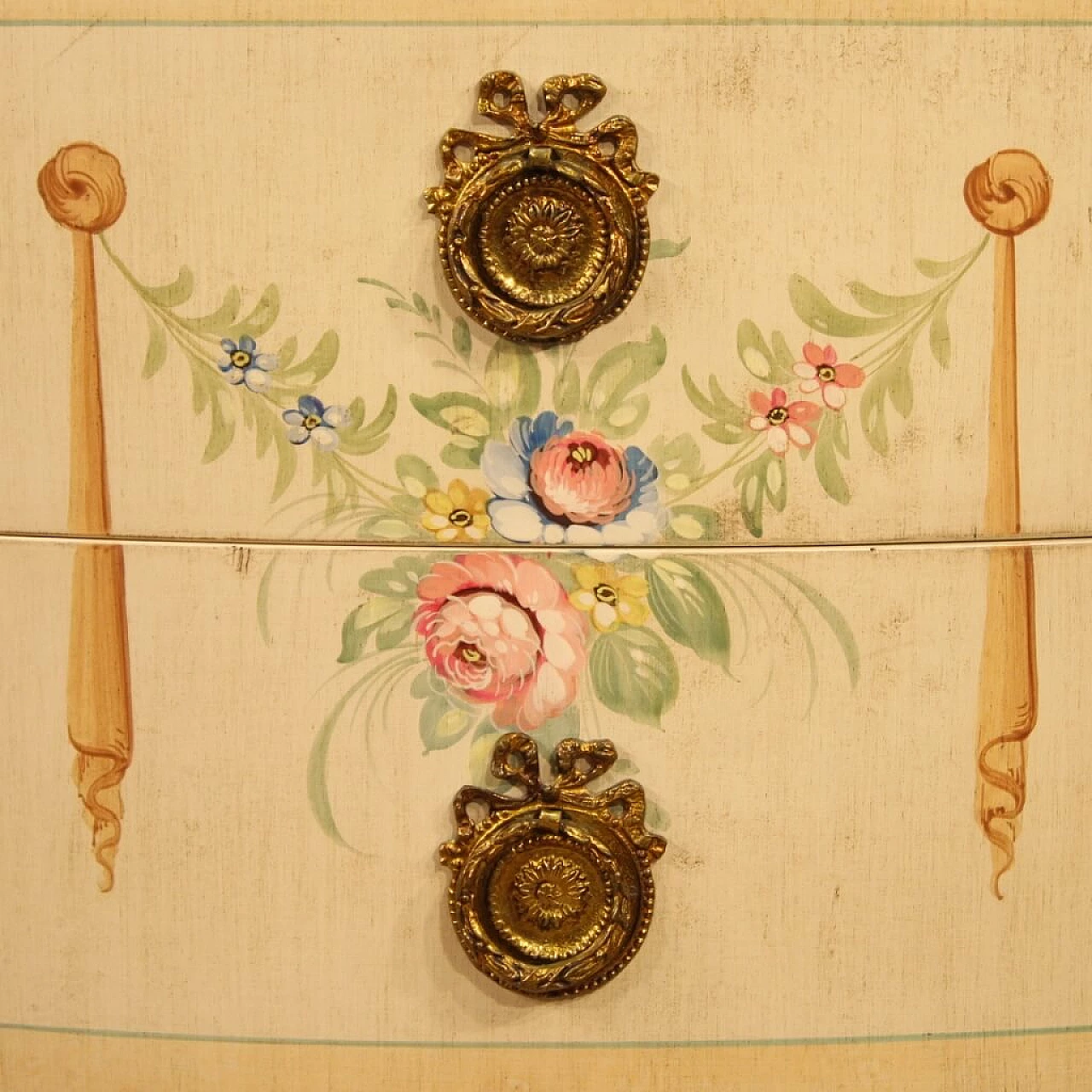 Lacquered, gilded and painted French crescent chest of drawers 1064665