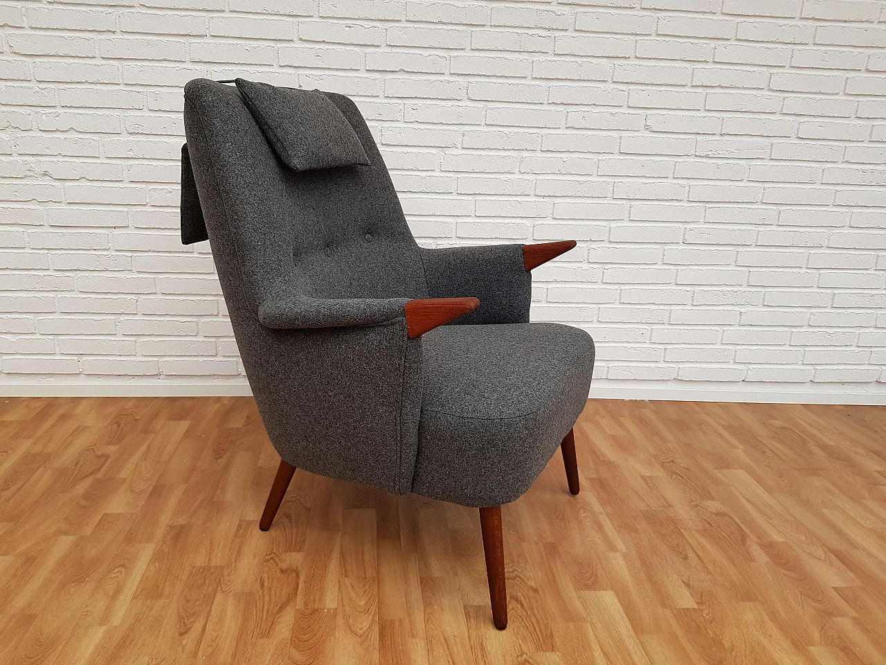 Danish armchair, 60s, wool, teak wood, completely restored 1064705
