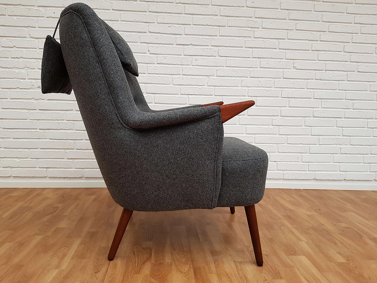 Danish armchair, 60s, wool, teak wood, completely restored 1064710