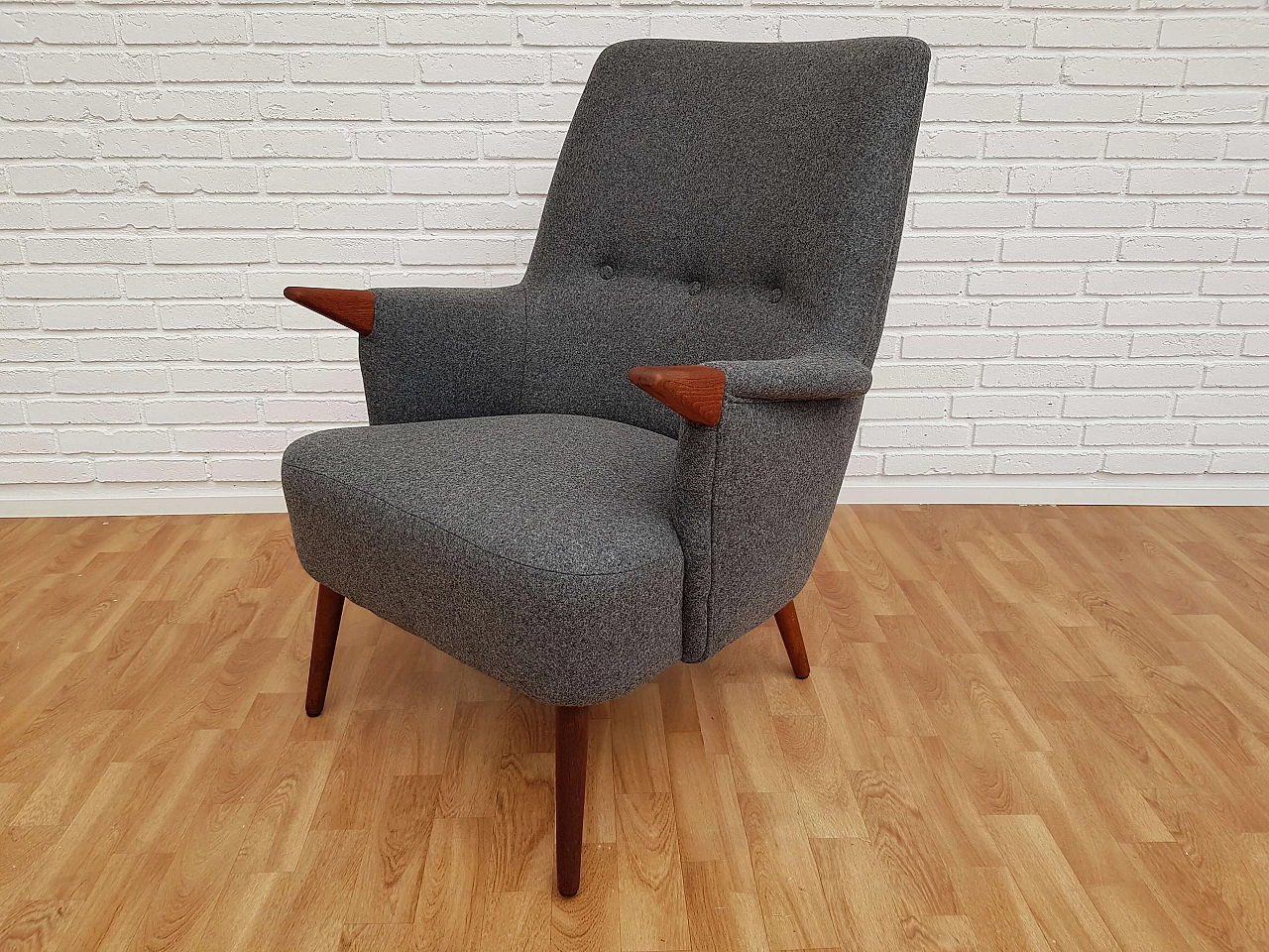 Danish armchair, 60s, wool, teak wood, completely restored 1064717