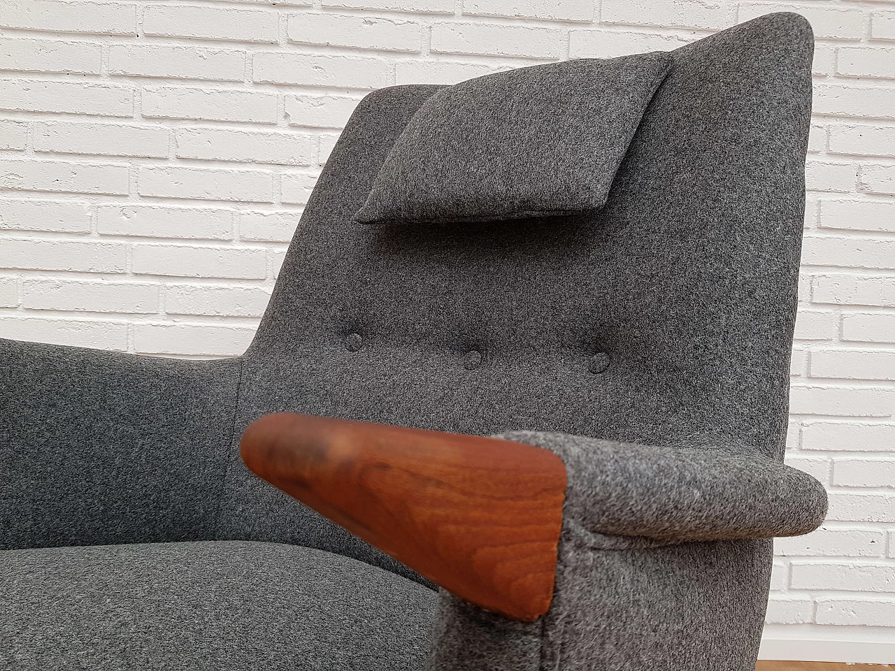 Danish armchair, 60s, wool, teak wood, completely restored 1064718