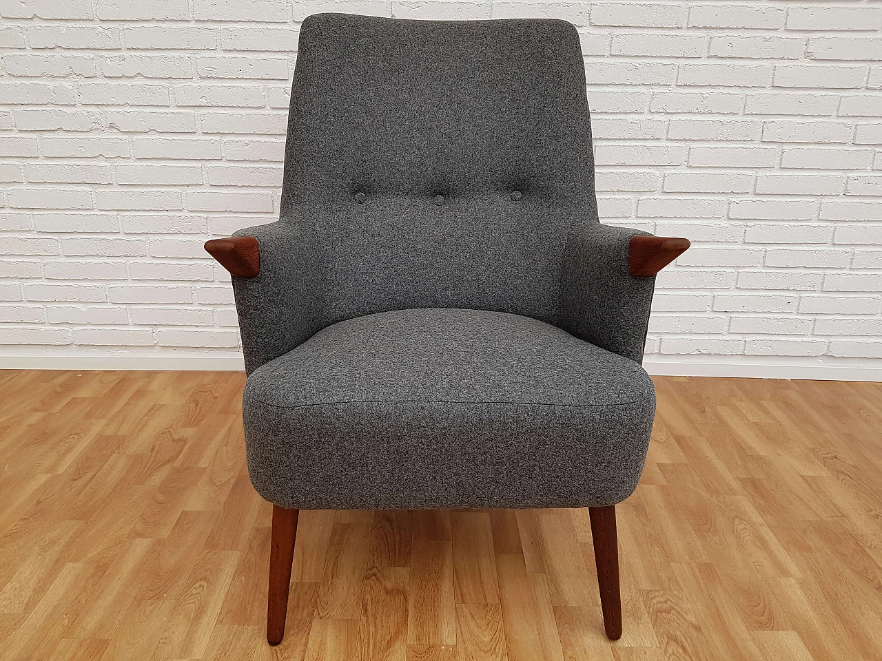 Danish armchair, 60s, wool, teak wood, completely restored 1064721