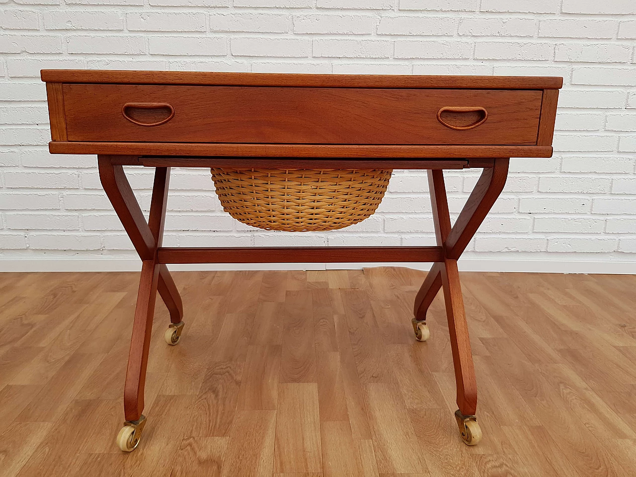 Vintage Danish sewing table, teak wood, 60s 1064733