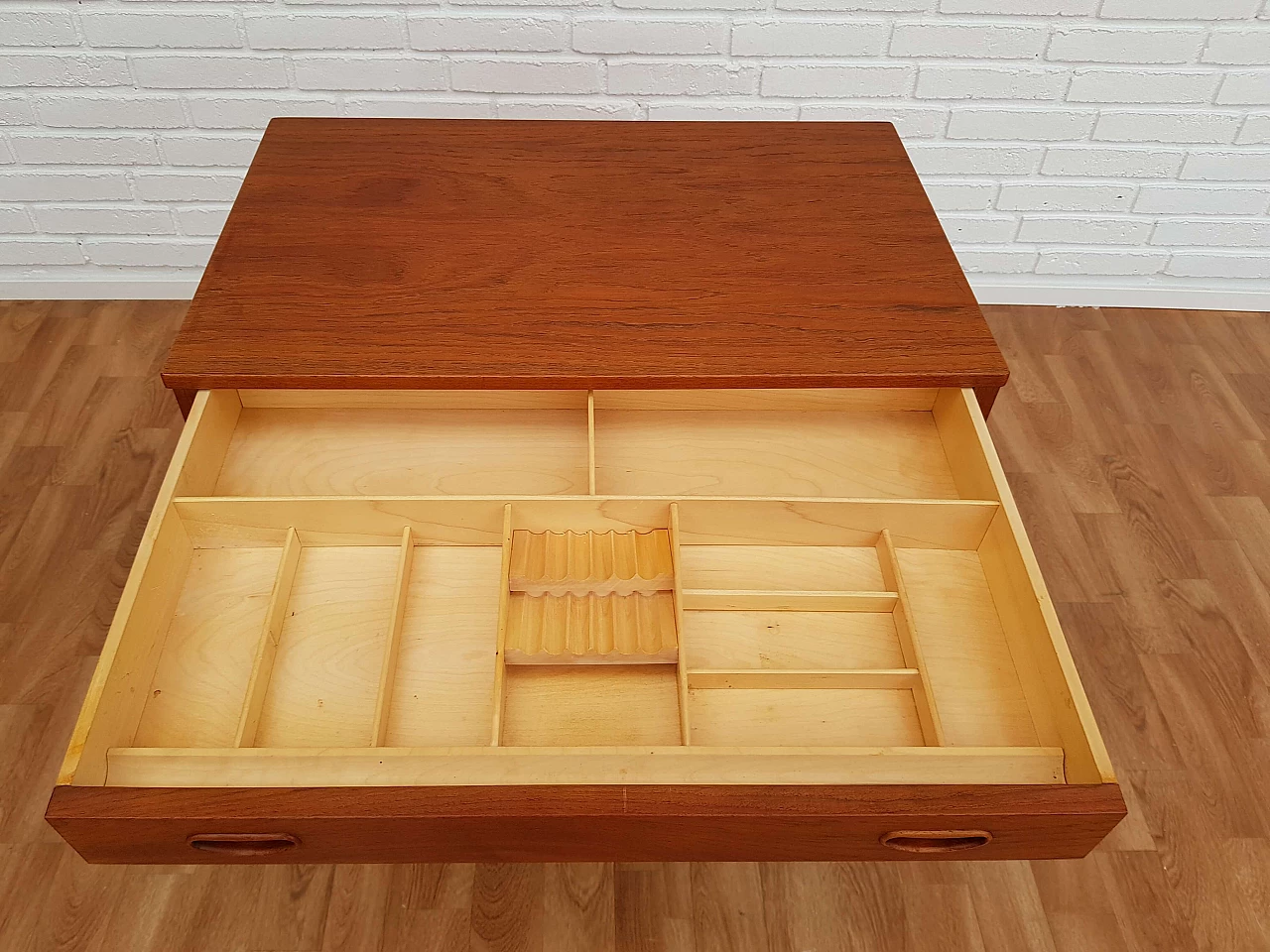 Vintage Danish sewing table, teak wood, 60s 1064734