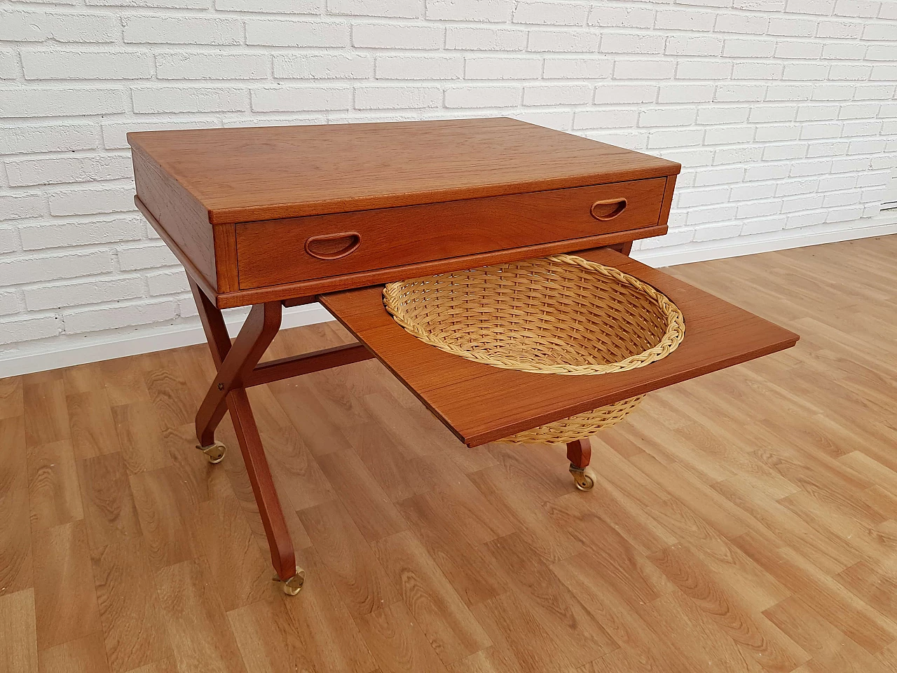 Vintage Danish sewing table, teak wood, 60s 1064736