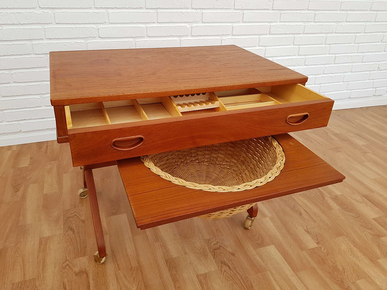 Vintage Danish sewing table, teak wood, 60s 1064737