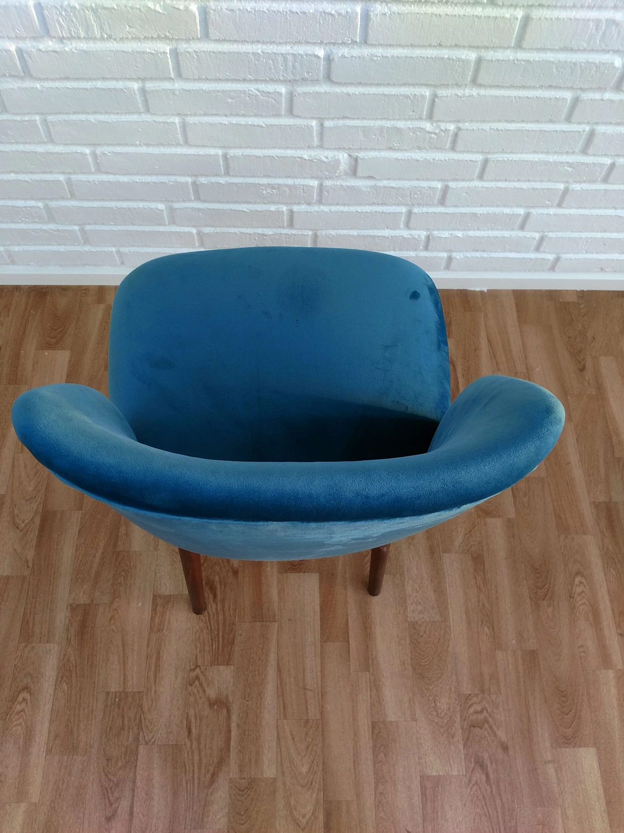 Little retro armchair, velvet, stained beech legs, 60s 1064768
