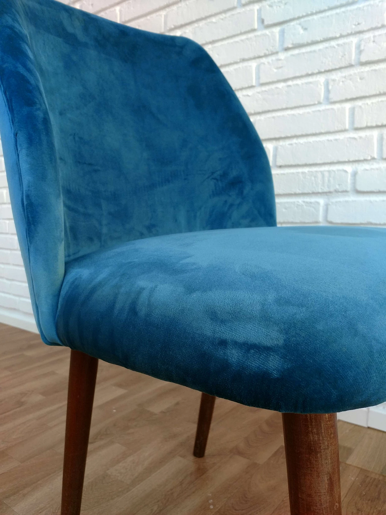Little retro armchair, velvet, stained beech legs, 60s 1064775