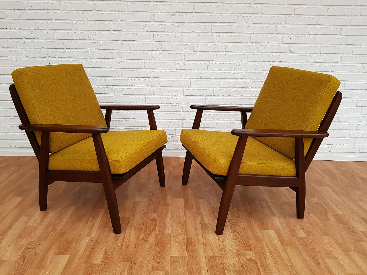 Danish armchairs, loose cushions, wool fabric, 70s 1064823