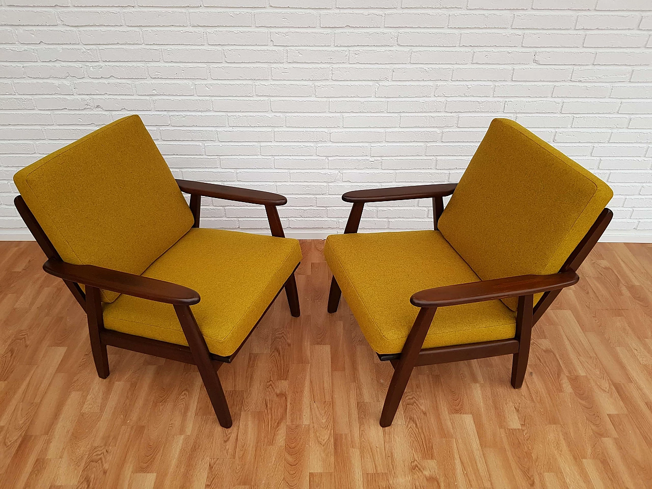 Danish armchairs, loose cushions, wool fabric, 70s 1064824