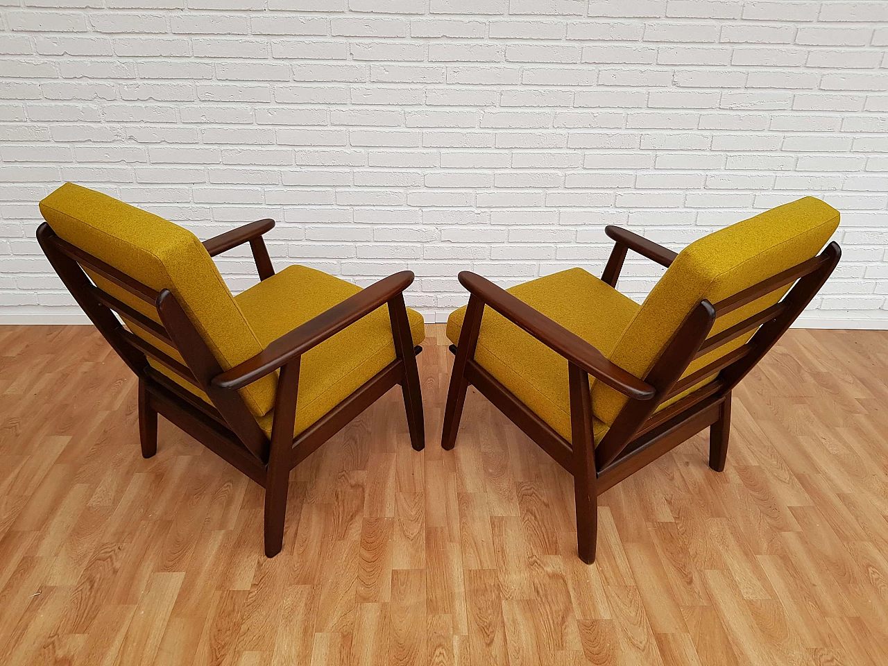 Danish armchairs, loose cushions, wool fabric, 70s 1064826