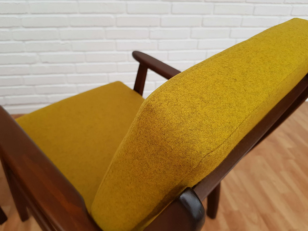 Danish armchairs, loose cushions, wool fabric, 70s 1064827