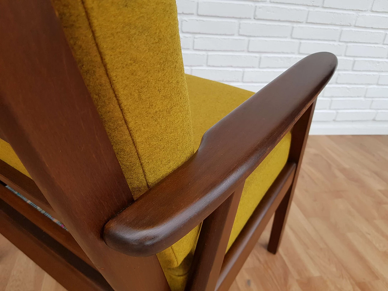 Danish armchairs, loose cushions, wool fabric, 70s 1064829
