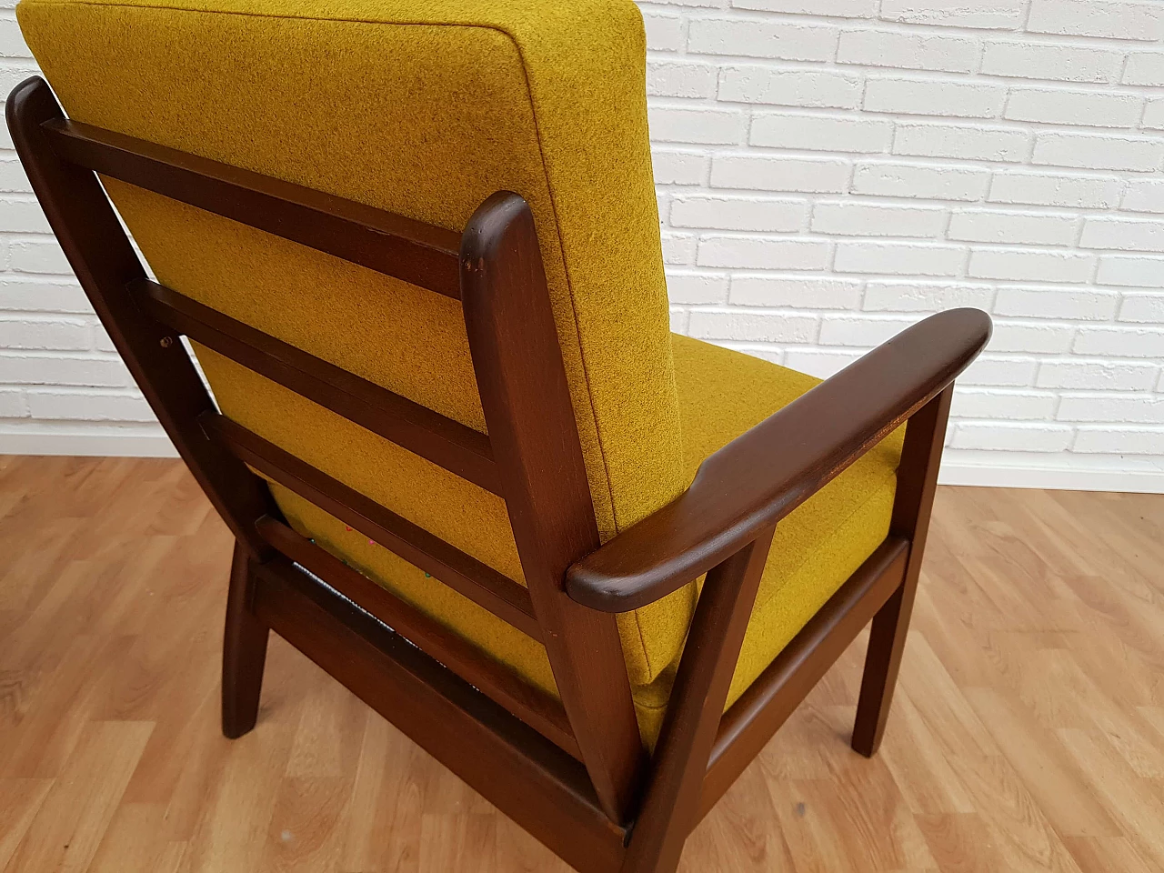 Danish armchairs, loose cushions, wool fabric, 70s 1064830
