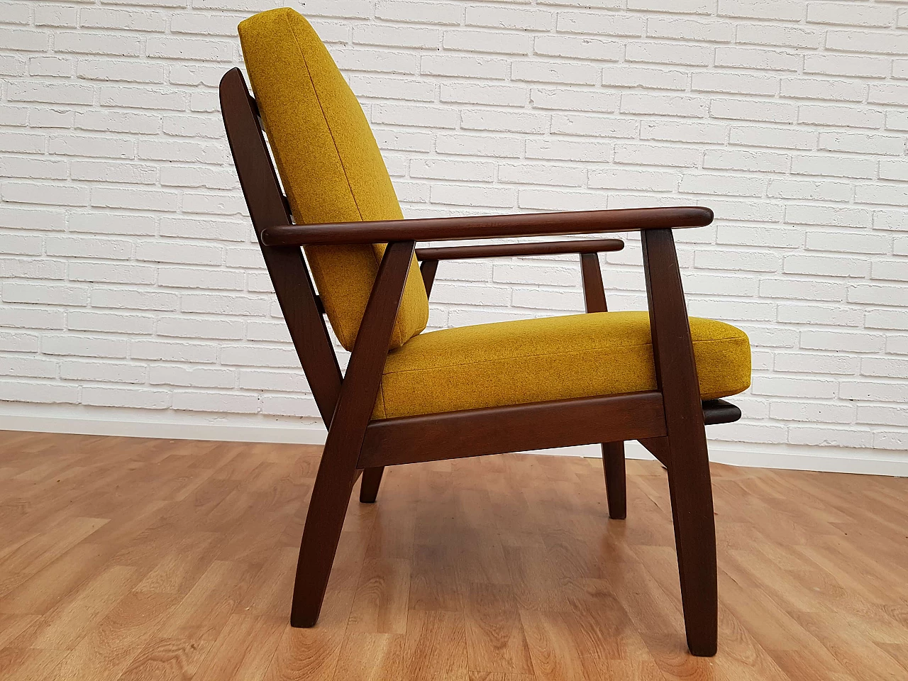 Danish armchairs, loose cushions, wool fabric, 70s 1064831