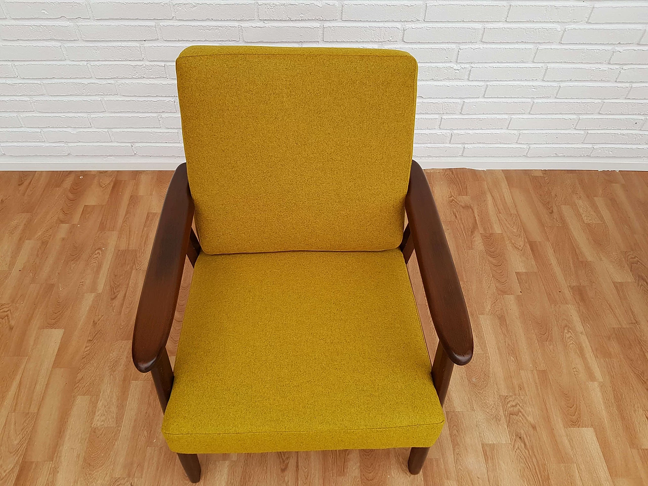 Danish armchairs, loose cushions, wool fabric, 70s 1064832