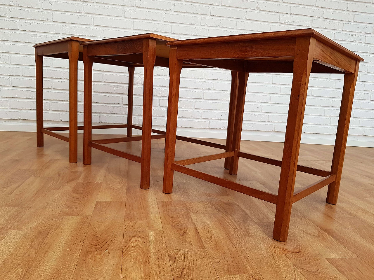 Nesting table, 60s, danish design, hand-painted ceramic tiles, teak wood 1064953