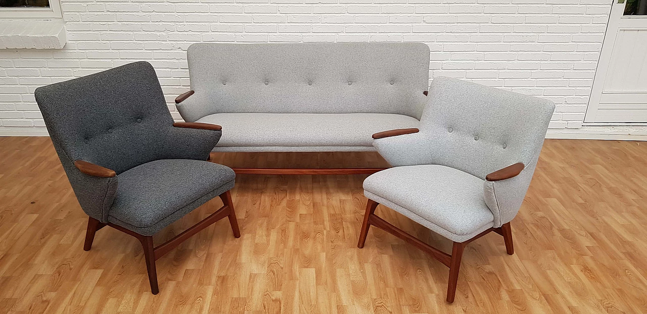 Danish designed sofa set, 60s, teak wood, wool 1065003