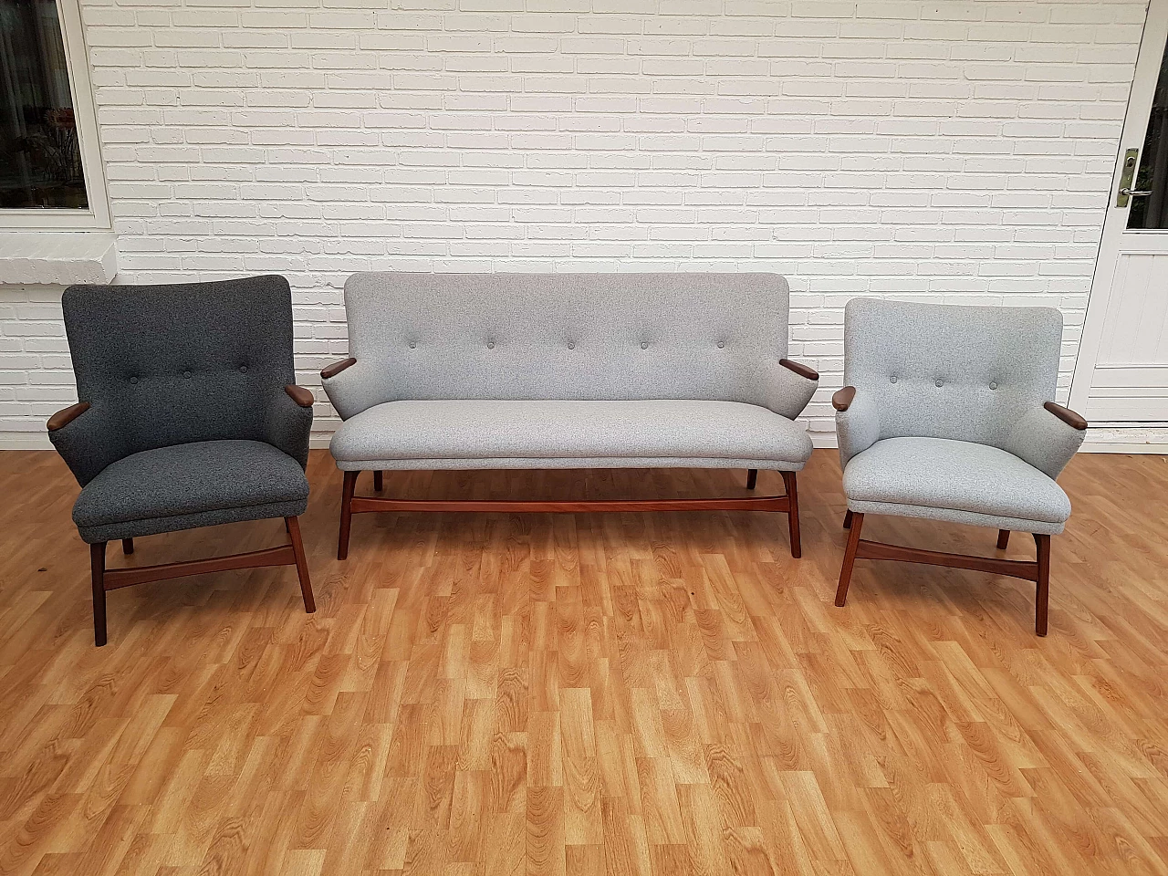 Danish designed sofa set, 60s, teak wood, wool 1065004