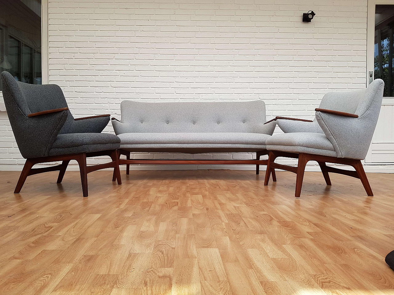 Danish designed sofa set, 60s, teak wood, wool 1065005