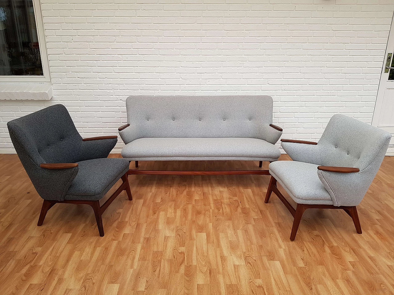 Danish designed sofa set, 60s, teak wood, wool 1065021
