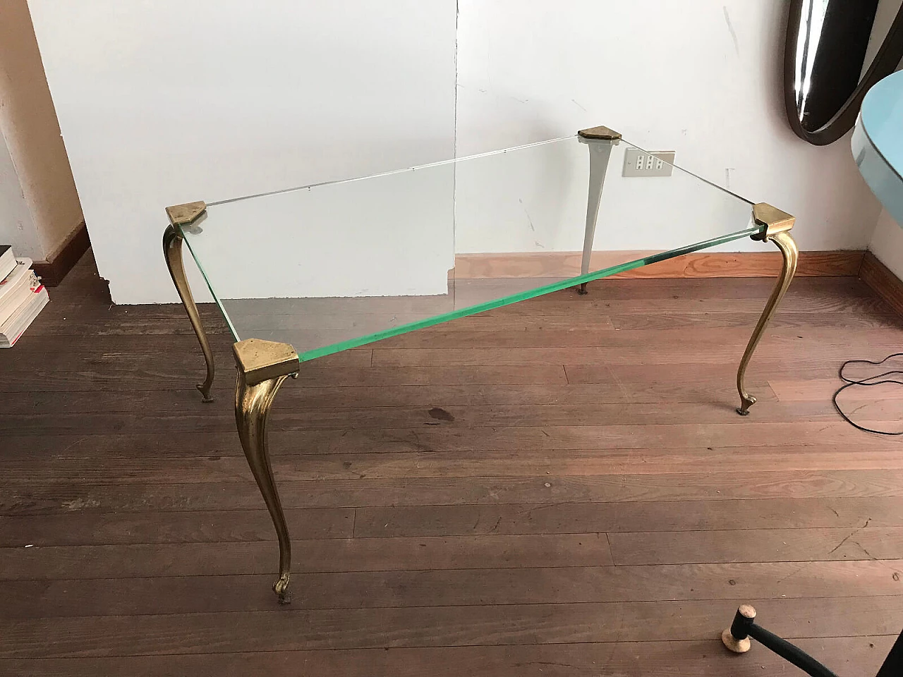 Italian coffee table for living room in crystal and brass 2