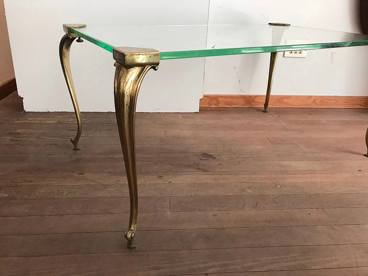 Italian coffee table for living room in crystal and brass 4