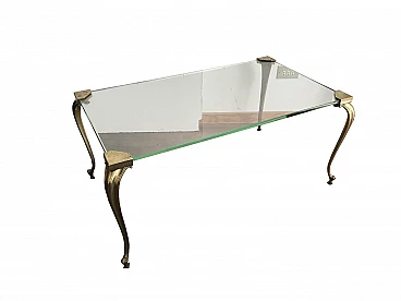 Tavolino italiano da salotto in cristallo e ottone