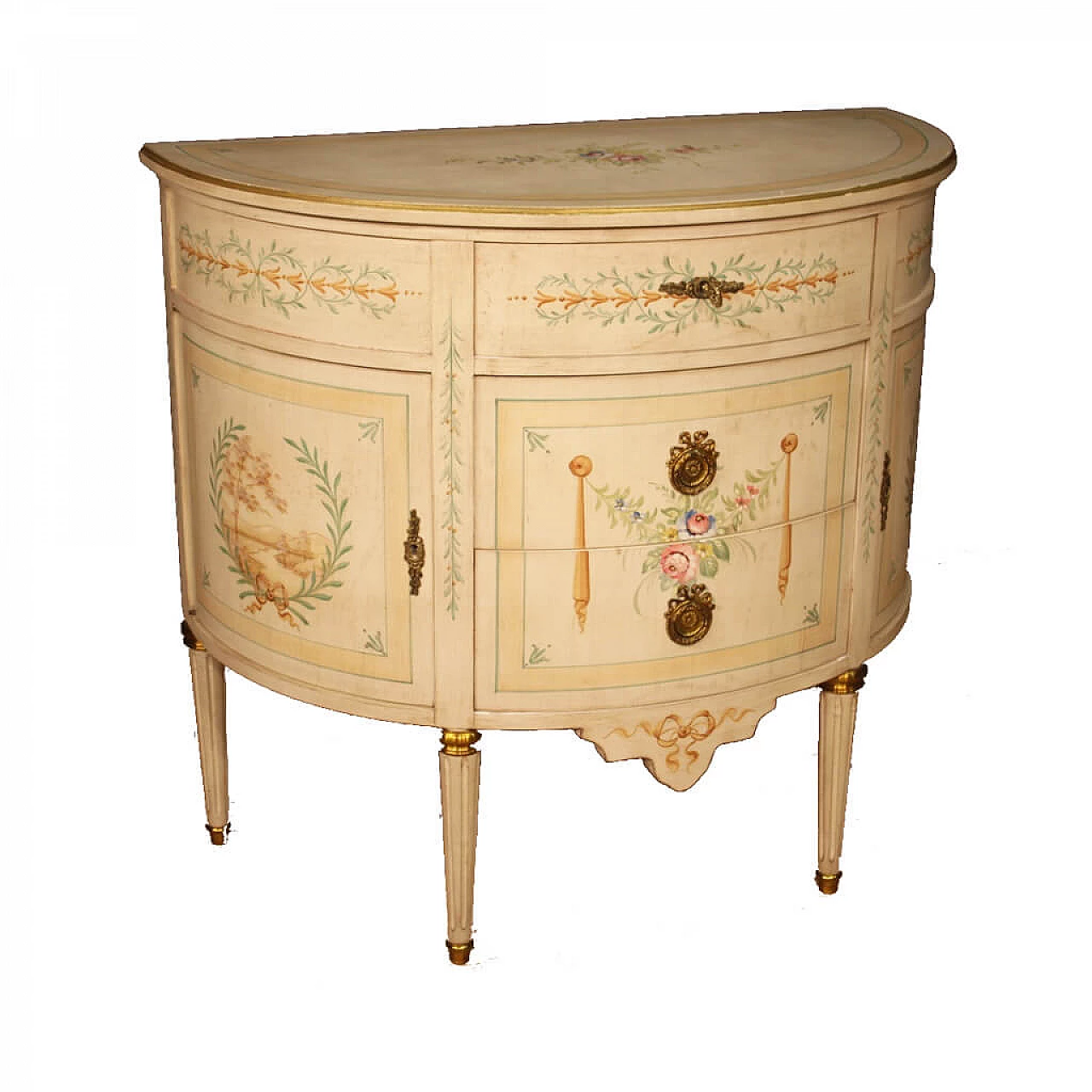 Lacquered, gilded and painted French crescent chest of drawers 1065197
