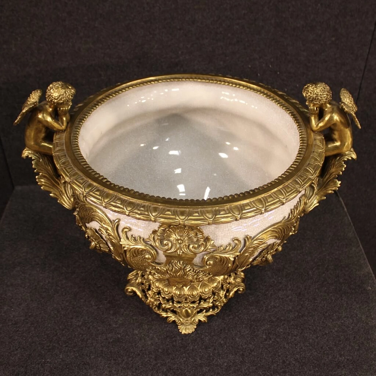 Coppa francese in ceramica e metallo dorato 1065252