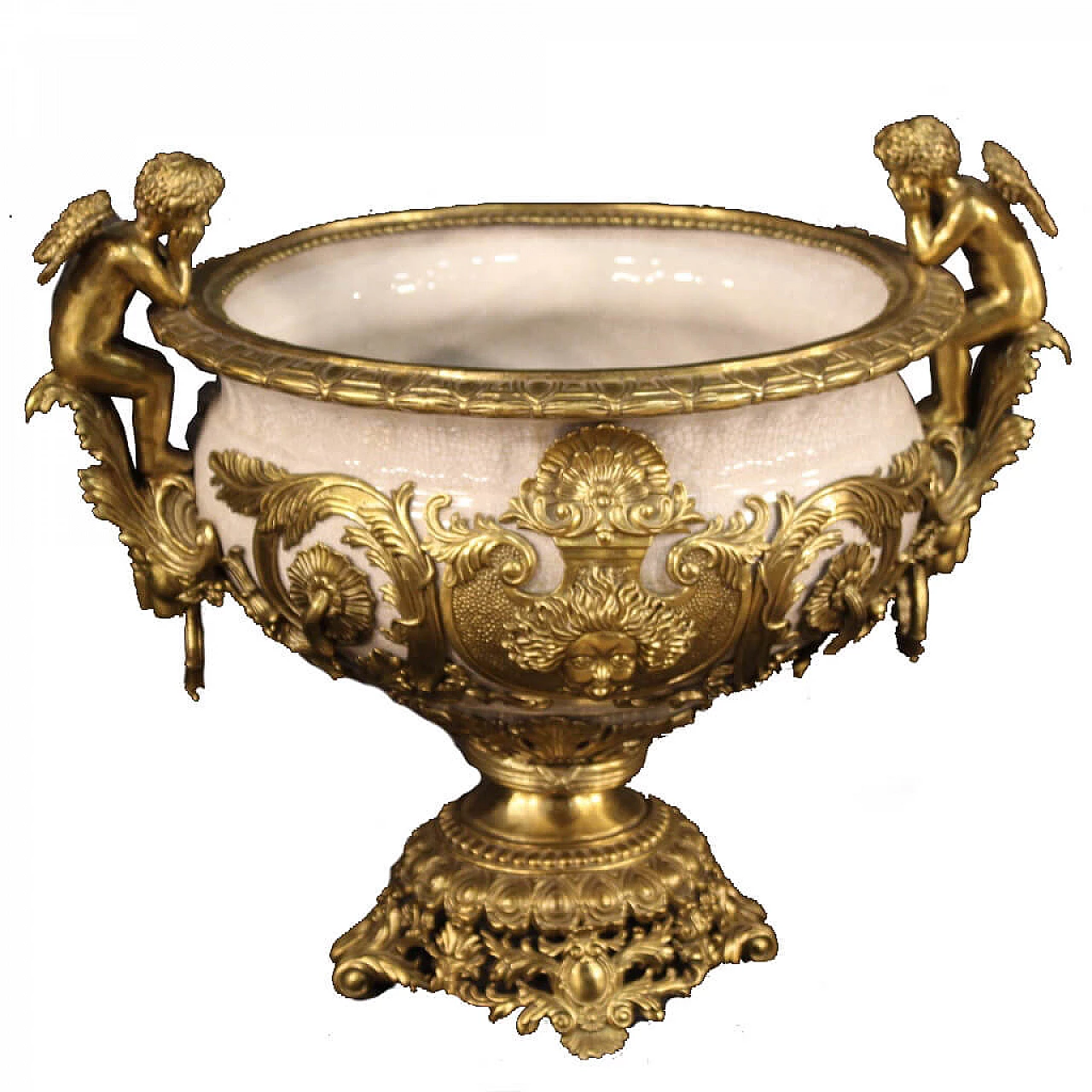 Coppa francese in ceramica e metallo dorato 1065296